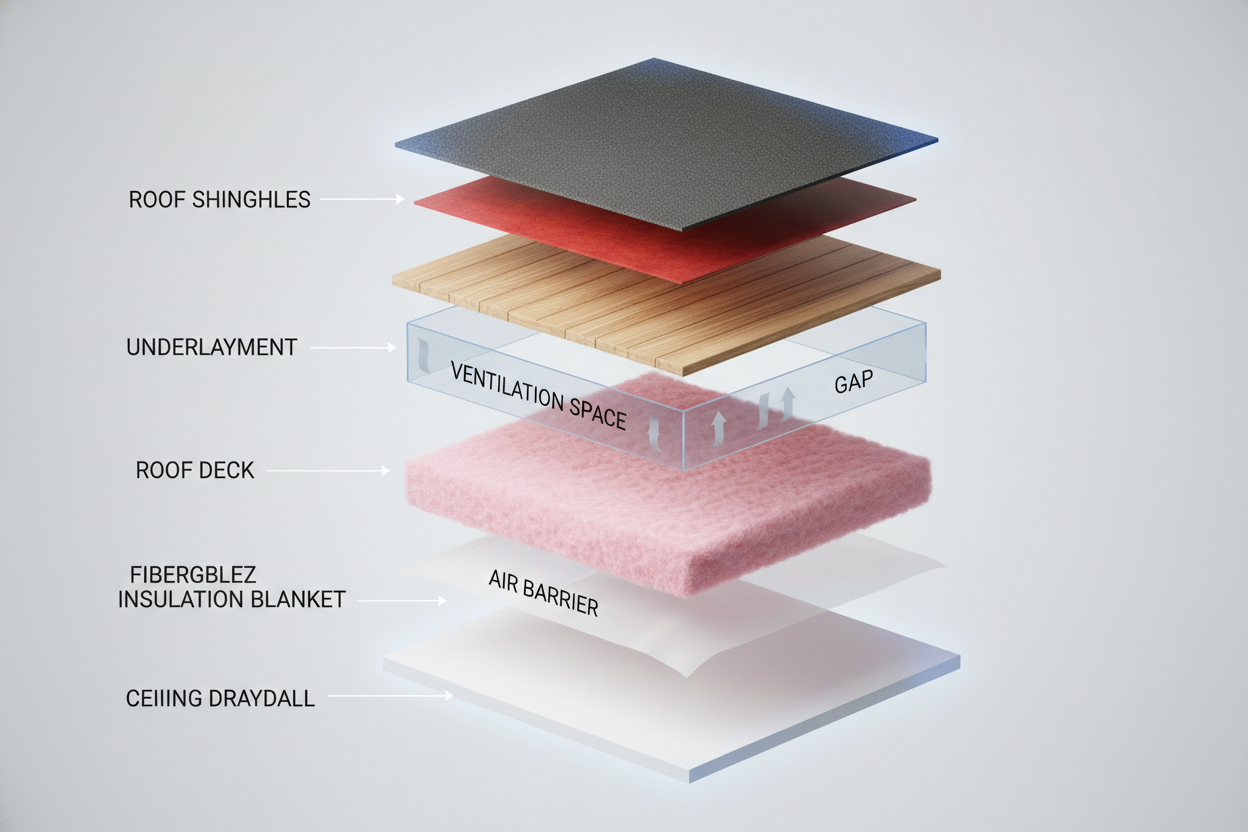 St Catharines insulation layer breakdown 3D - Multi-layer R-value construction detail