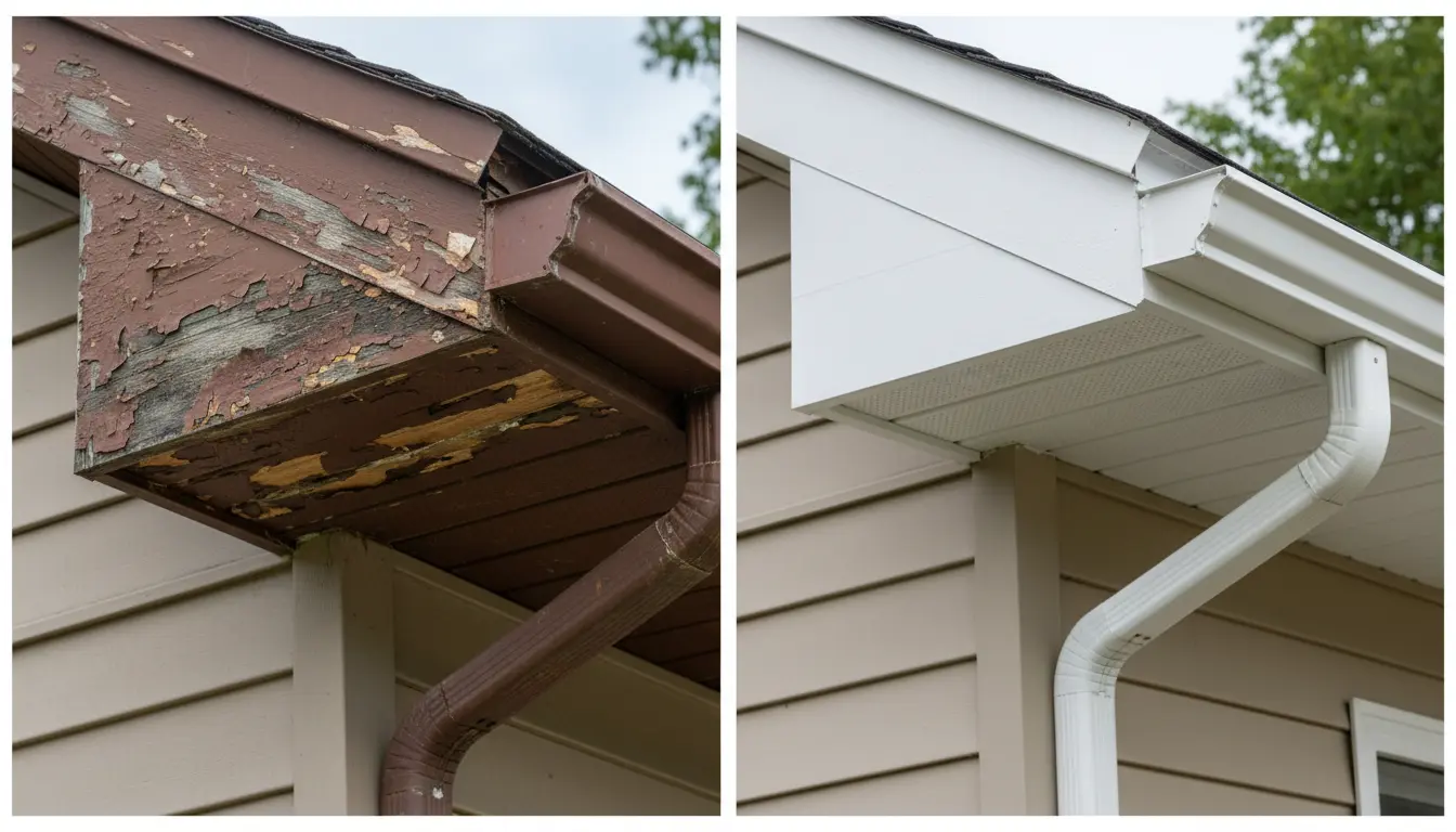 Before and after fascia board replacement comparison
