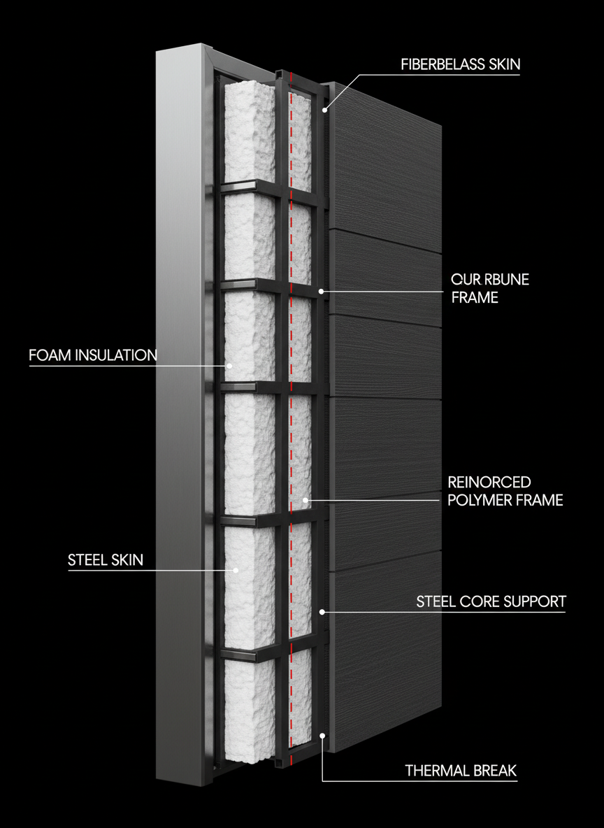 Beamsville entry door construction 3D cross-section - Internal FoamCoreX insulation