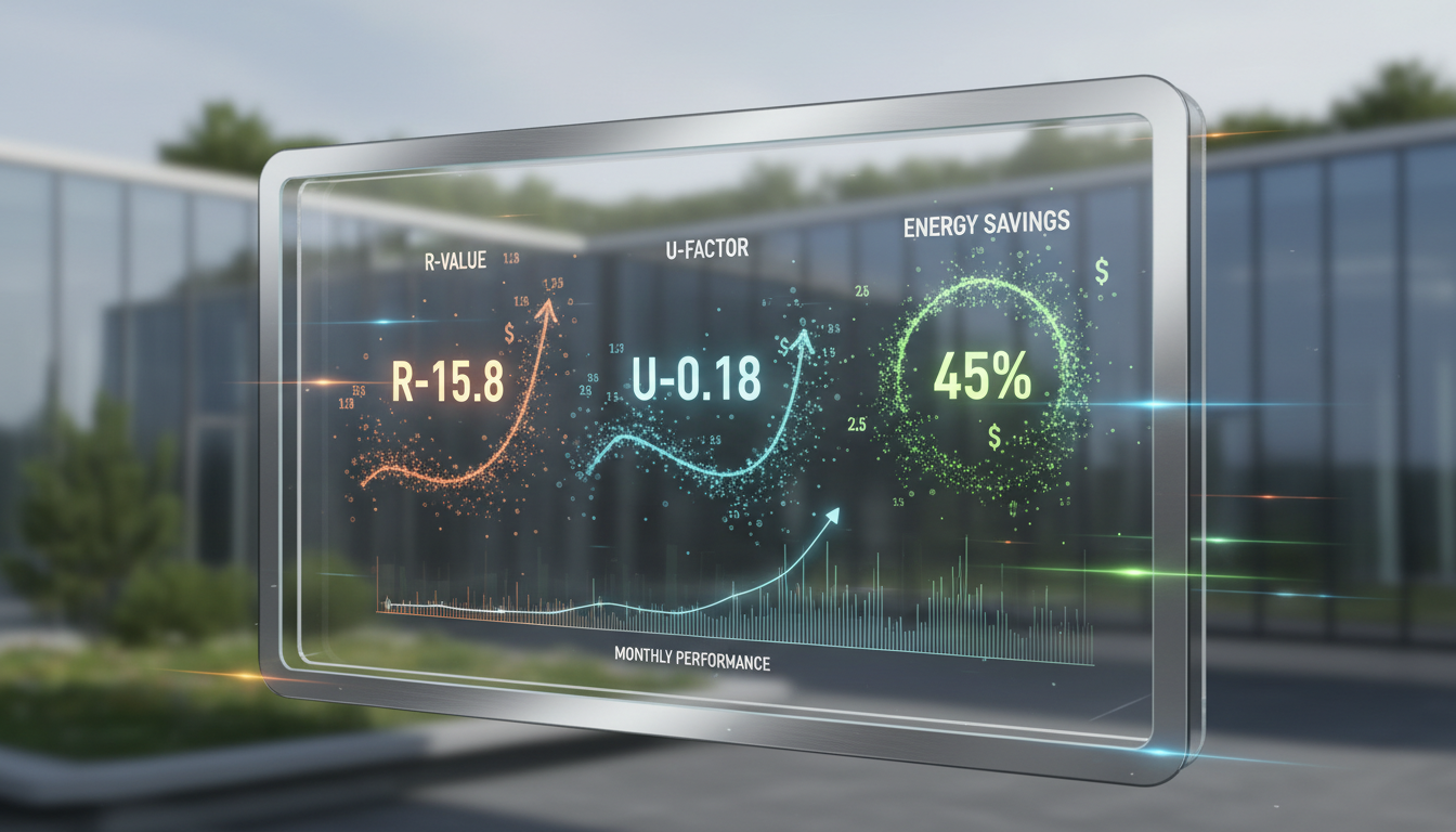 Beamsville window performance metrics visualization - Real-time R-value and energy savings data