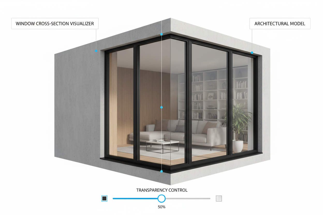 Beamsville interactive window comparison - Sliding reveal cutaway of internal structure