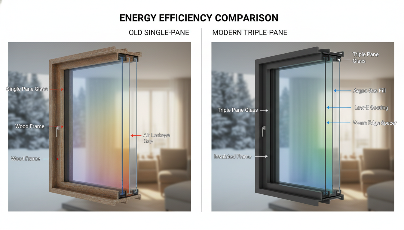 Beamsville traditional vs modern window comparison - FoamCoreX technology advantages