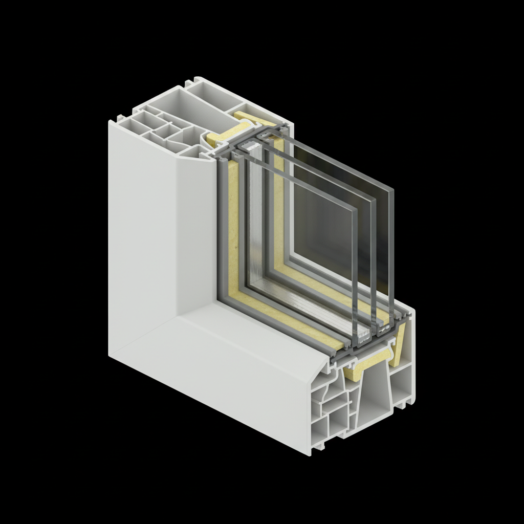 Beamsville window frame isometric 3D - Multi-chamber insulation design